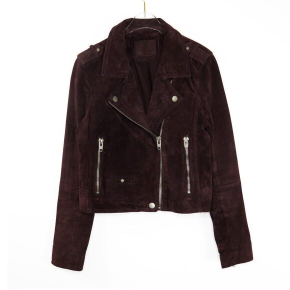 1990s Vintage Plum Purple Suede Genuine Leather Motto Jacket Medium - Picture 1 of 9